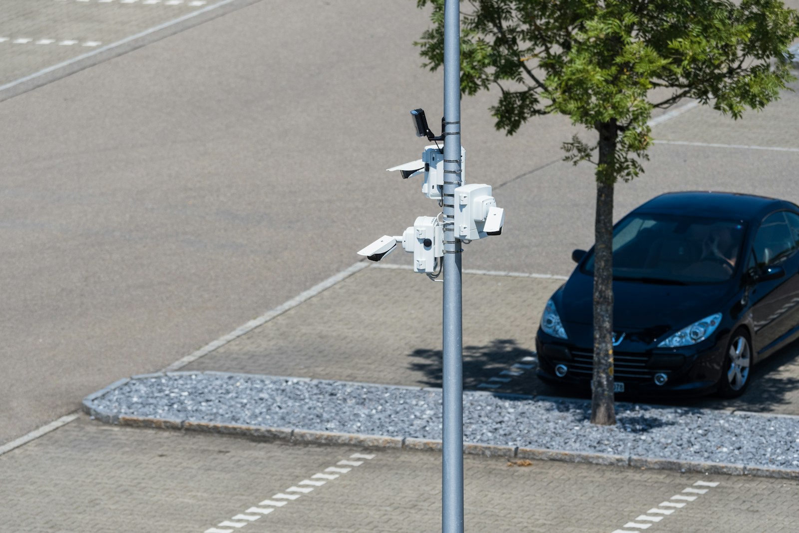 Security cameras monitoring a parking area